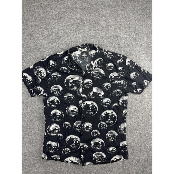 Volcom Shirt Mens XL Black Disco Ball Button Up Short Sleeve Party Viscose Top - Picture 1 of 6